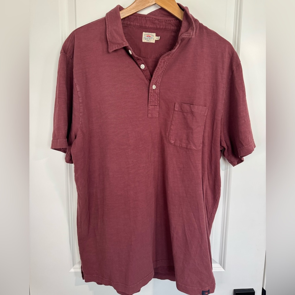 Faherty Men’s Sun Washed Polo Shirt Red Burgundy Short Sleeve Coastal Surf XL